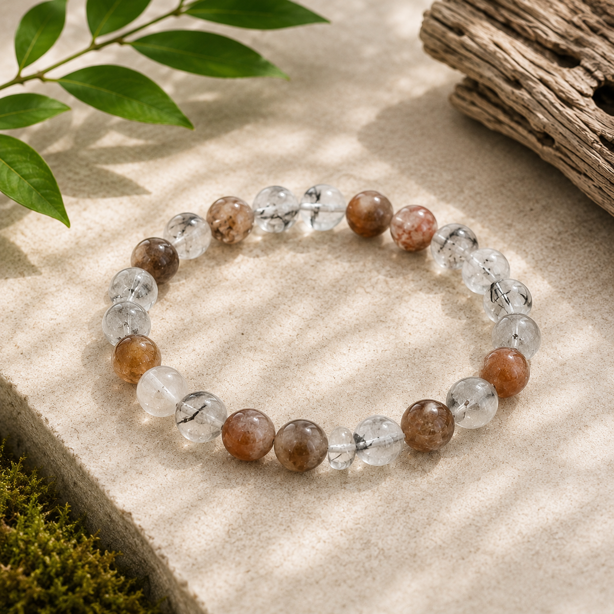 Tourmalated Quartz Natural Gemstone Bracelet