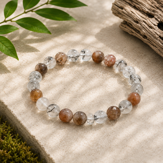 Tourmalated Quartz Natural Gemstone Bracelet